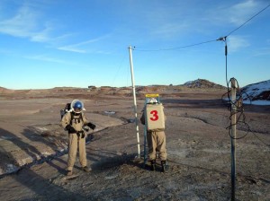 Darrel and Mike raise the north radio telescope antenna