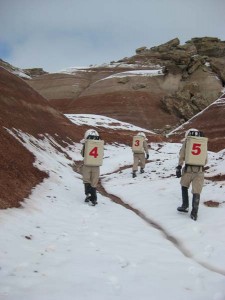 Kiri, Darrel, and Mike at the foot of Olympus Mons